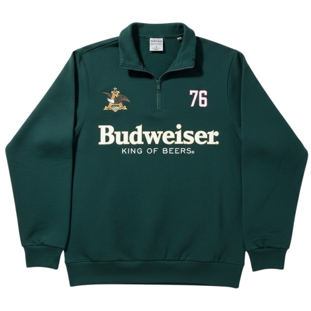 Budweiser Clydesdales 1/4 Zip Graphic Pullover Sweatshirt Size Small Green NWT